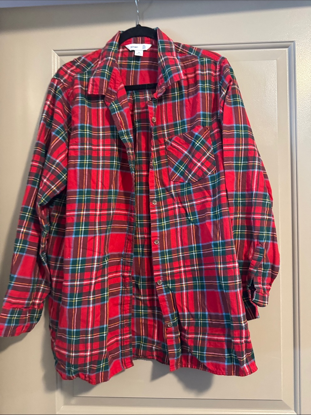 Old Navy Red Plaid Button-Up Shirt with Green and White Accents